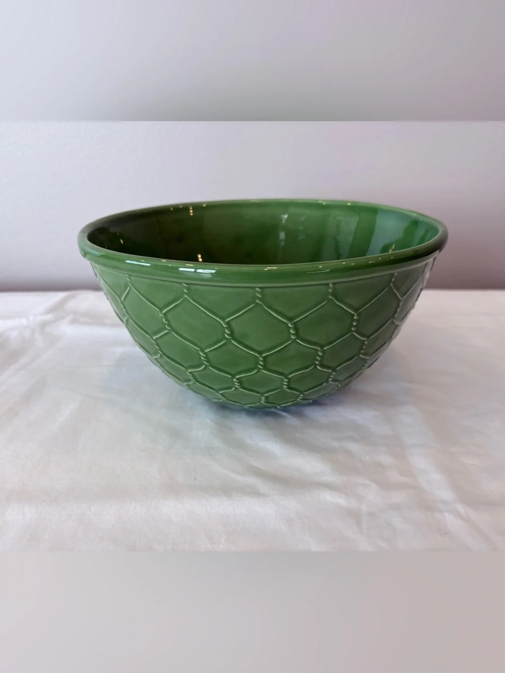 Ceramiche Virginia Italy Green Large 9.5” Pasta Serving Bowl Chain Link Design